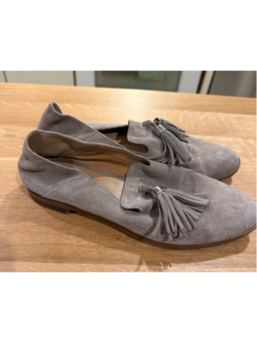 Women's Franco Sarto Taupe Suede Tassel Loafers Size 8.5